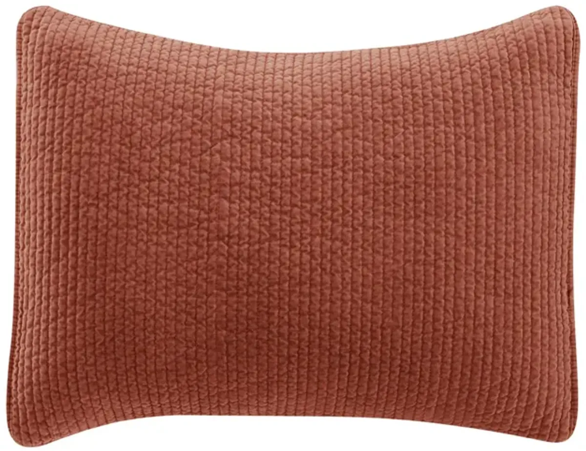 Stonewashed Cotton Velvet Quilted Pillow Sham in Salmon by HiEnd Accents