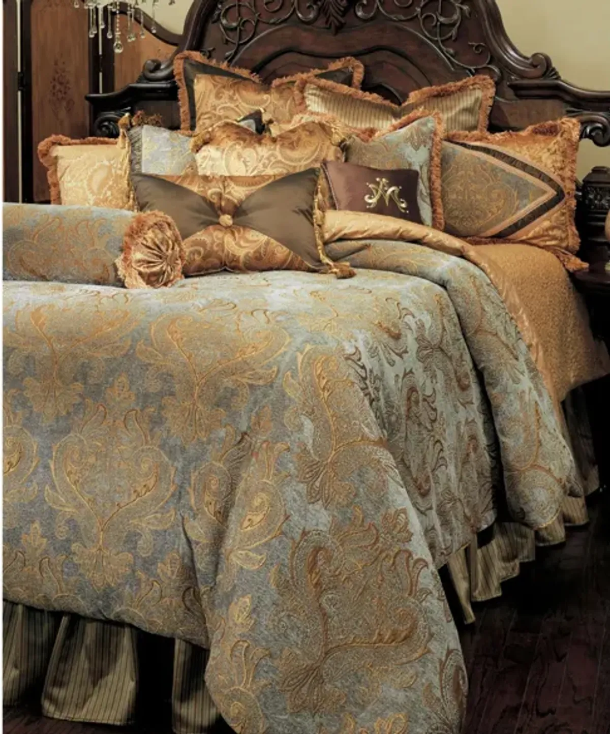 Elizabeth 13-Pc. Comforter Set in Blue, Green, Brown, Bronze by Amini Innovation