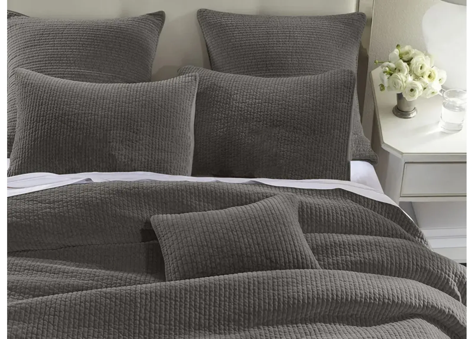 Stonewashed Cotton Velvet 3pc. Quilt Set in Gray by HiEnd Accents