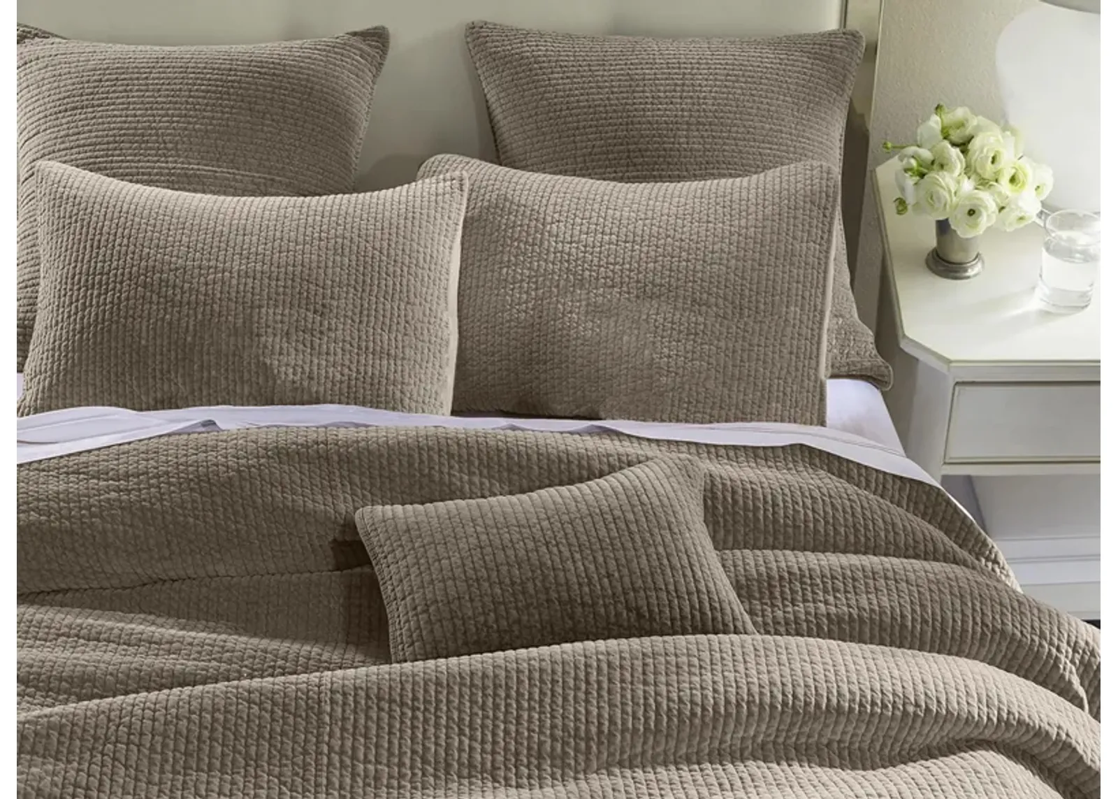 Stonewashed Cotton Velvet 3pc. Quilt Set in Taupe by HiEnd Accents