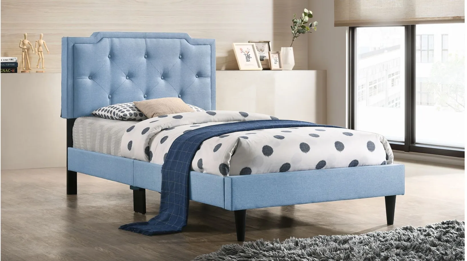 Deb Upholstered Bed in Blue by Glory Furniture