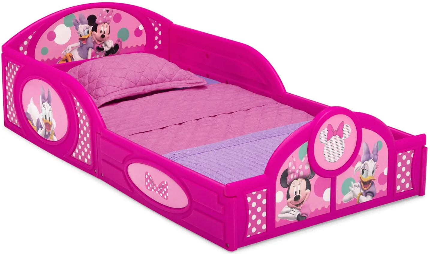 Disney Minnie Mouse Sleep and Play Toddler Bed with Attached Guardrails by Delta Children in Pink/Minnie Mouse by Delta Children
