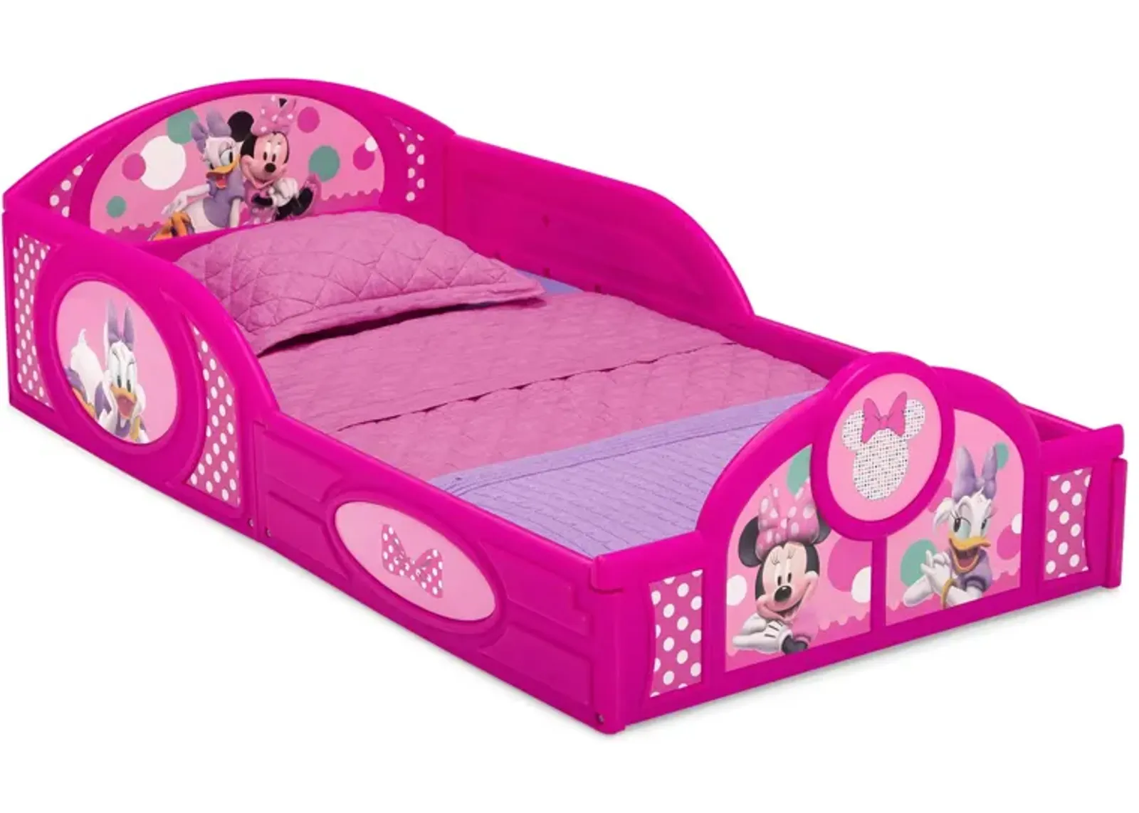 Disney Minnie Mouse Sleep and Play Toddler Bed with Attached Guardrails by Delta Children in Pink/Minnie Mouse by Delta Children