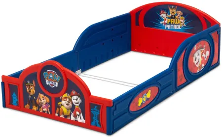 Nick Jr. PAW Patrol Sleep and Play Toddler Bed with Attached Guardrails by Delta Children in Blue by Delta Children