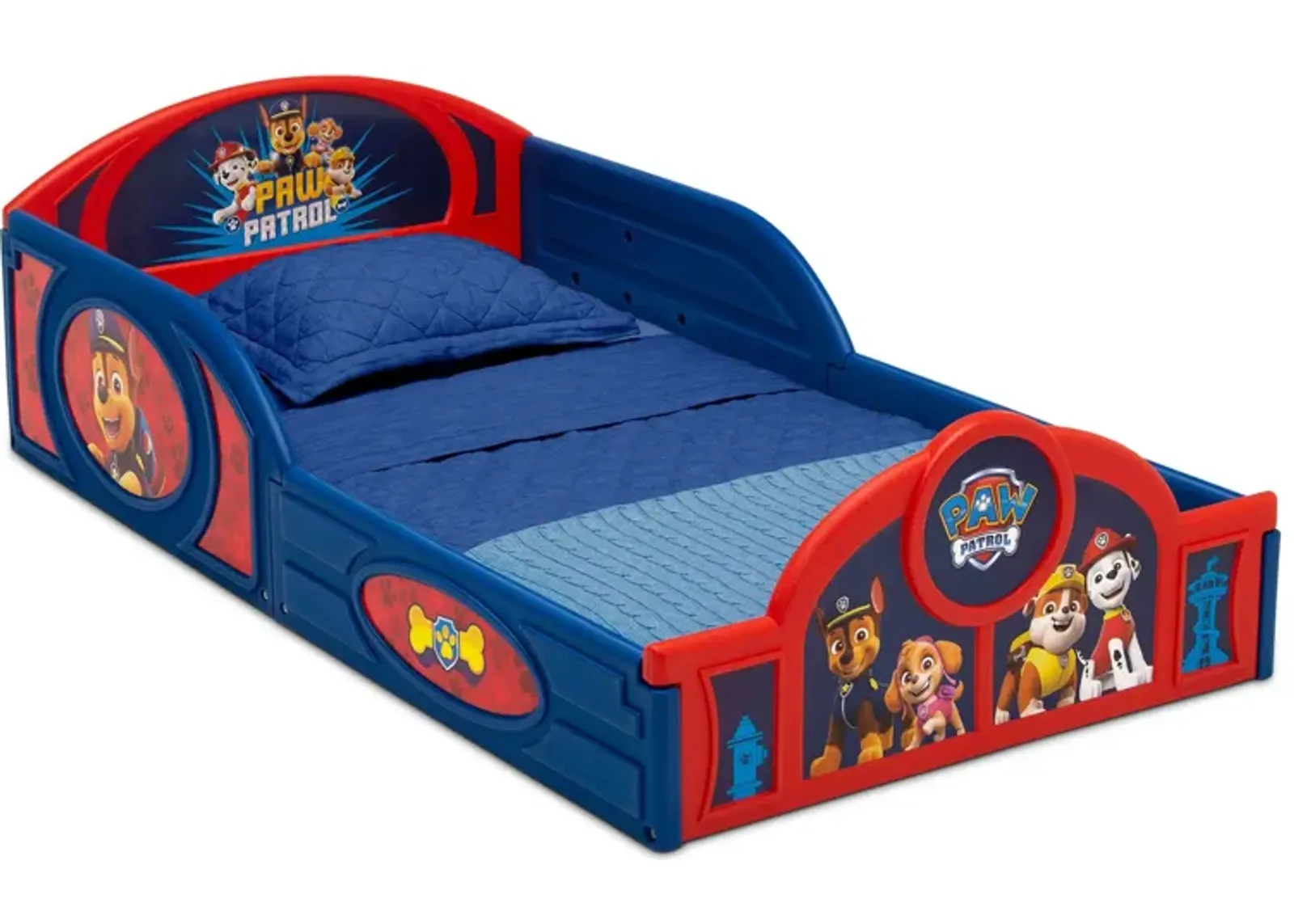 Nick Jr. PAW Patrol Sleep and Play Toddler Bed with Attached Guardrails by Delta Children in Blue by Delta Children