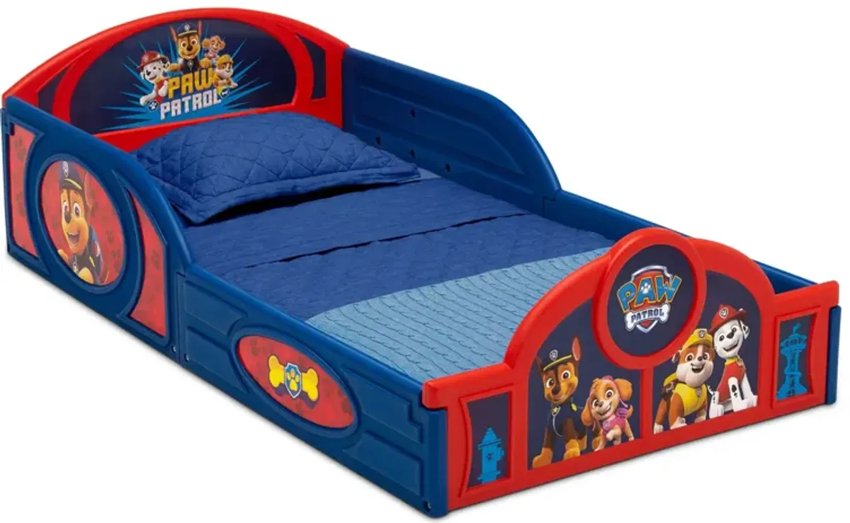 Nick Jr. PAW Patrol Sleep and Play Toddler Bed with Attached Guardrails by Delta Children in Blue by Delta Children