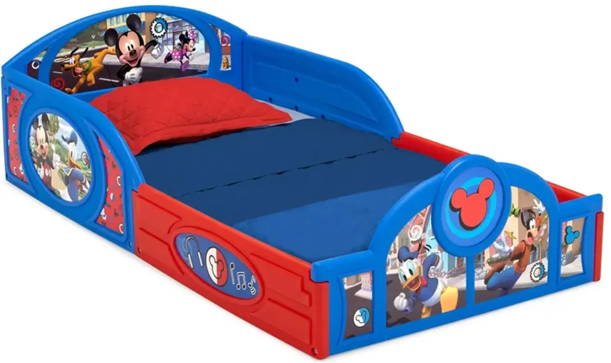 Disney Mickey Mouse Sleep and Play Toddler Bed with Attached Guardrails by Delta Children in Blue/Mickey Mouse by Delta Children