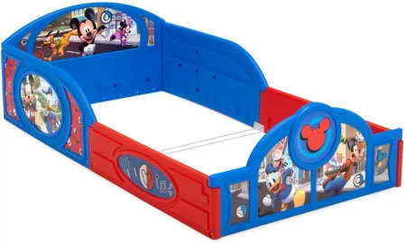 Disney Mickey Mouse Sleep and Play Toddler Bed with Attached Guardrails by Delta Children in Blue/Mickey Mouse by Delta Children