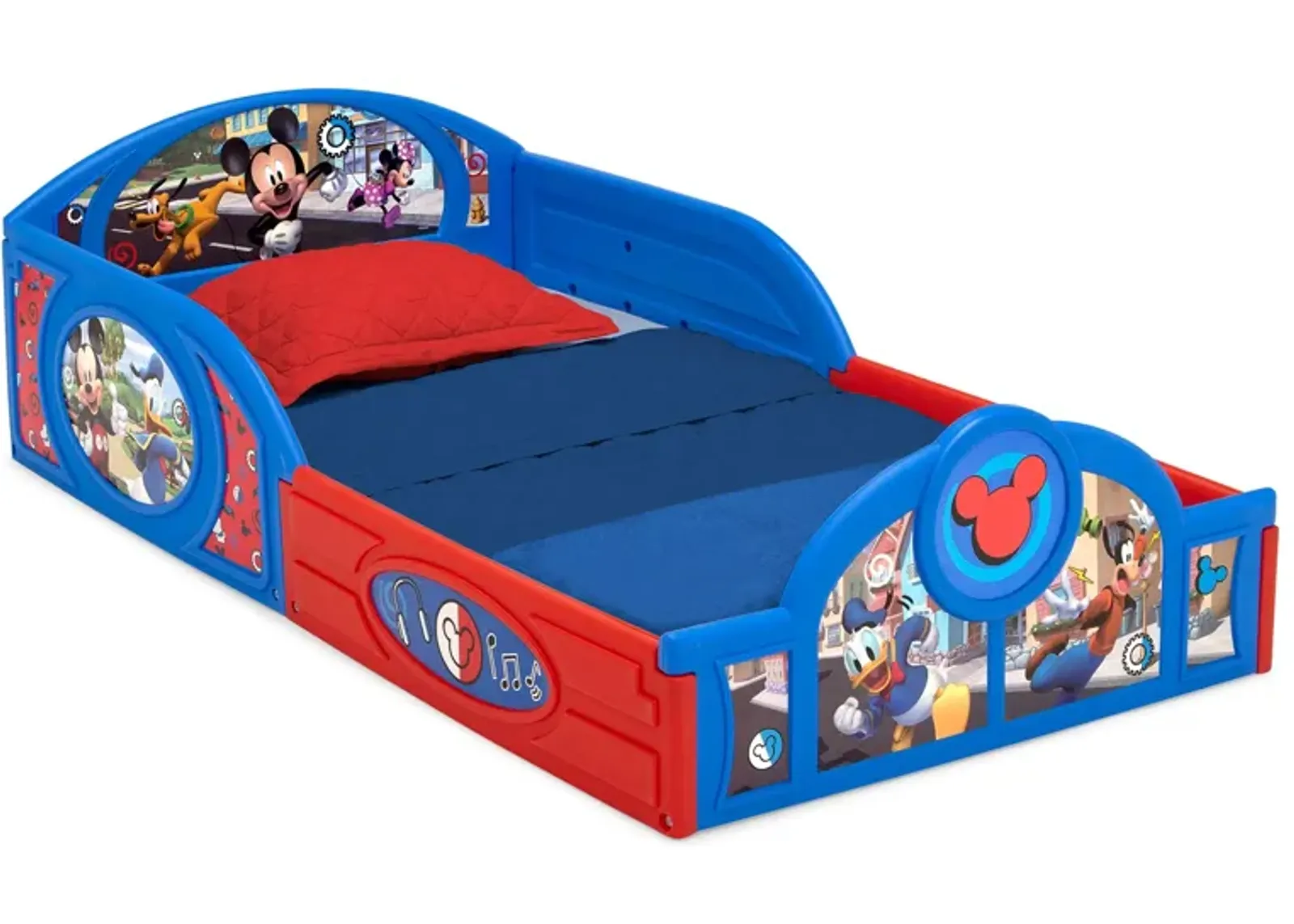 Disney Mickey Mouse Sleep and Play Toddler Bed with Attached Guardrails by Delta Children in Blue/Mickey Mouse by Delta Children