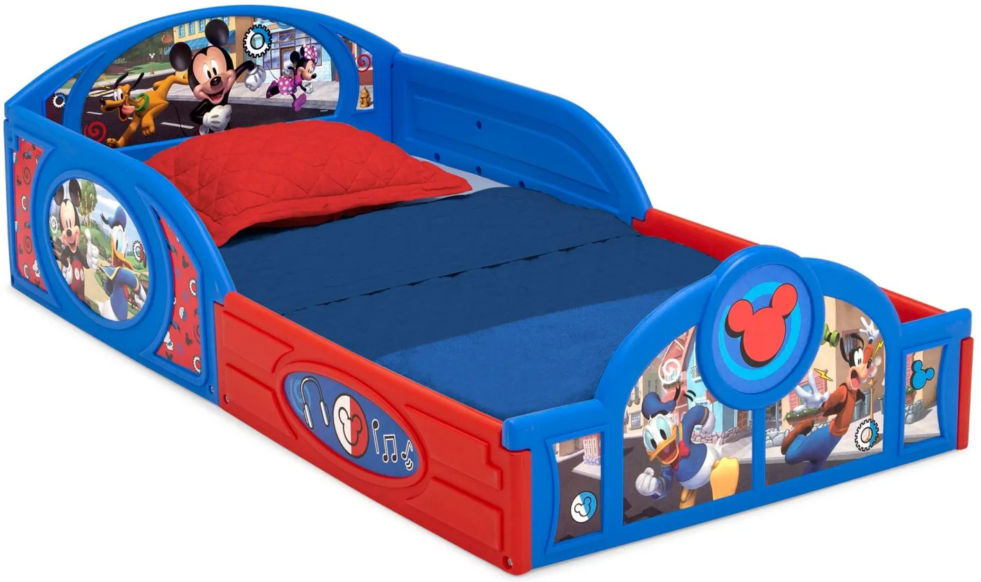 Disney Mickey Mouse Sleep and Play Toddler Bed with Attached Guardrails by Delta Children in Blue/Mickey Mouse by Delta Children