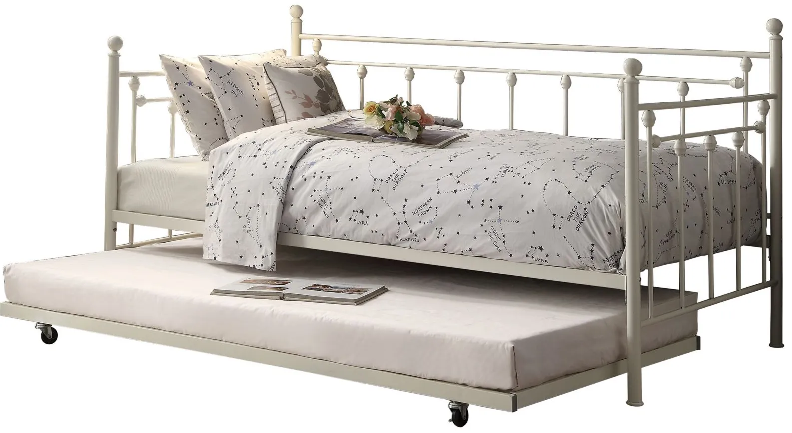Leoni Twin Daybed with Trundle in White by Homelegance