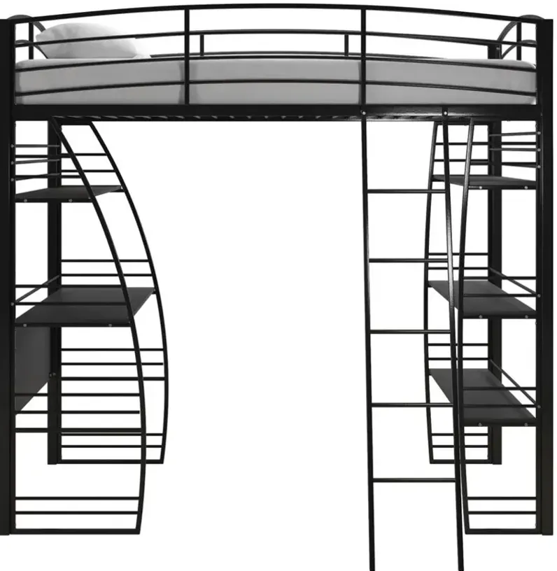 Studio Loft Bed with Desk & Shelves