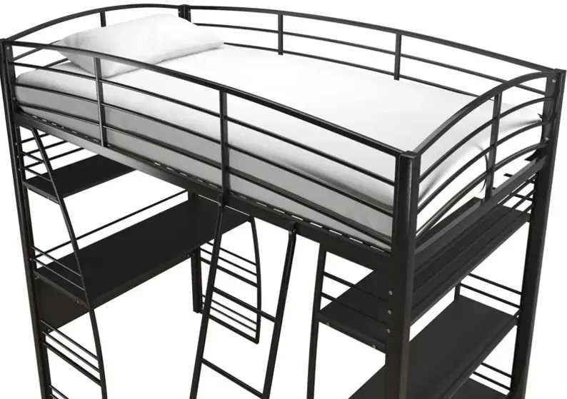 Studio Loft Bed with Desk & Shelves