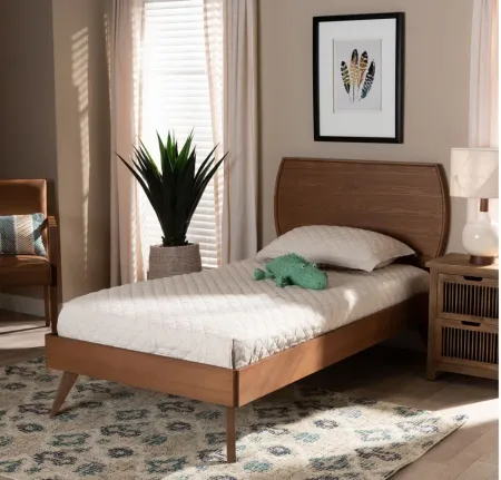 Aimi Mid-Century Twin Size Platform Bed in Walnut Brown by Wholesale Interiors