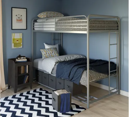 Atwater Living Bethia Twin over Twin Bunk Bed with Storage Bins in Silver by DOREL HOME FURNISHINGS
