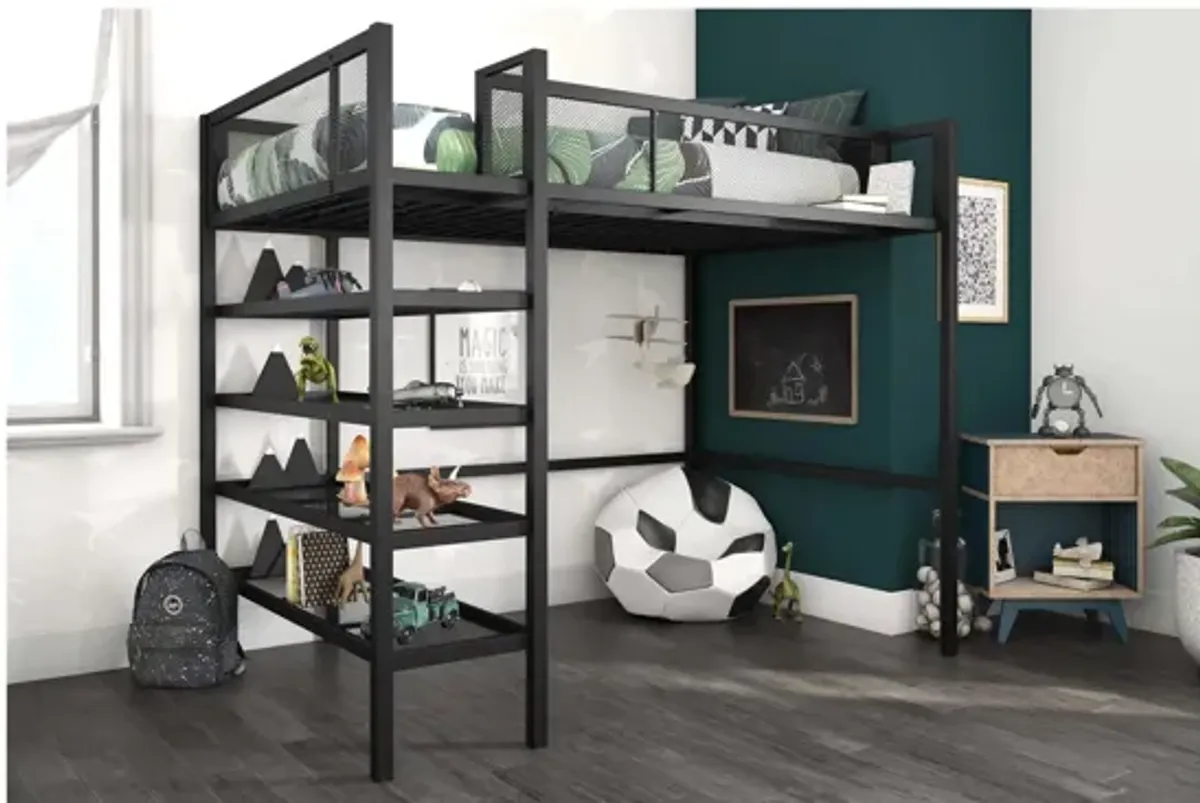 DHP Bloom Storage Loft Bed with Bookcase