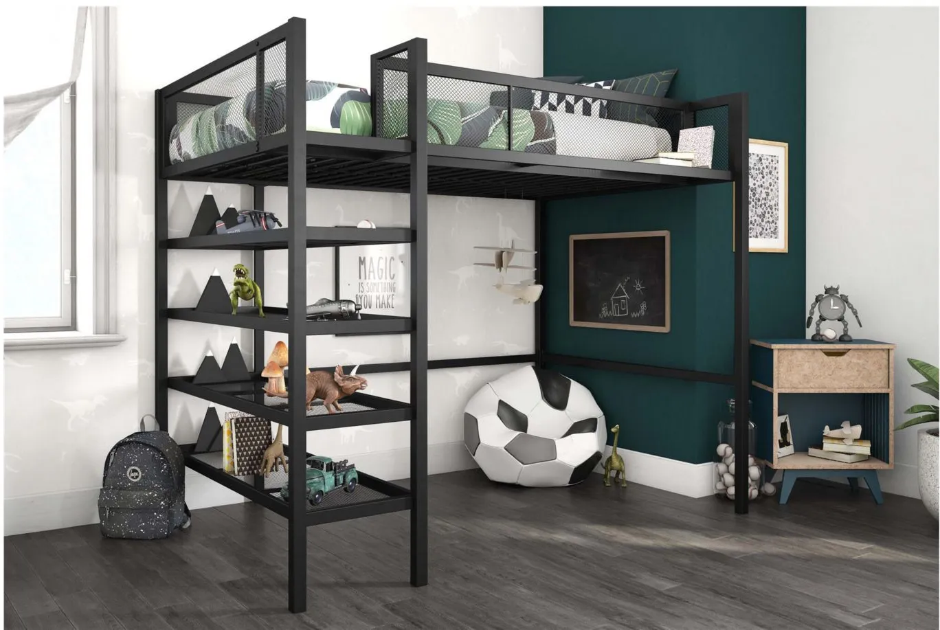 DHP Bloom Storage Loft Bed with Bookcase in Black by DOREL HOME FURNISHINGS