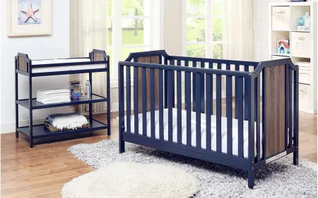 Brees 3-in-1 Convertible Crib in Blue/Brownstone by Heritage Baby