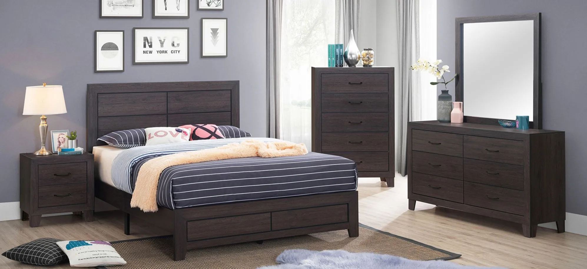 Hopkins II Bed in Charcoal by Crown Mark