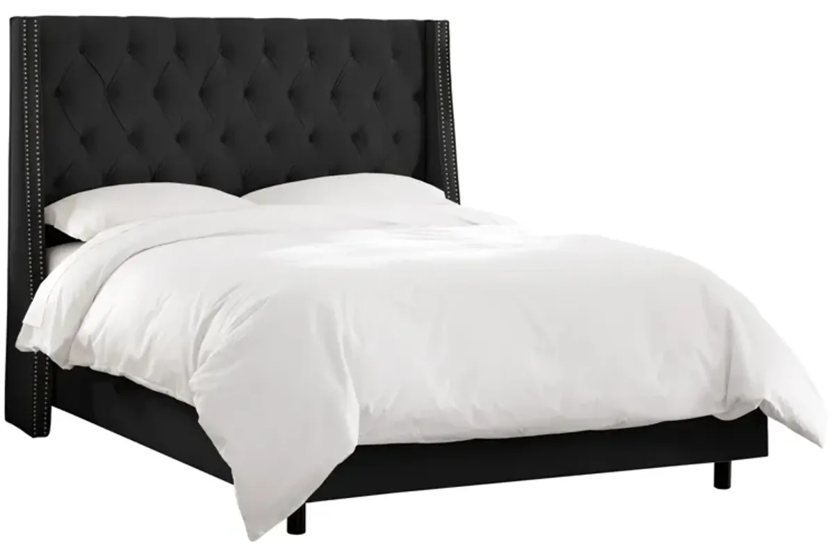 Sheridan Wingback Bed in Velvet Black by Skyline