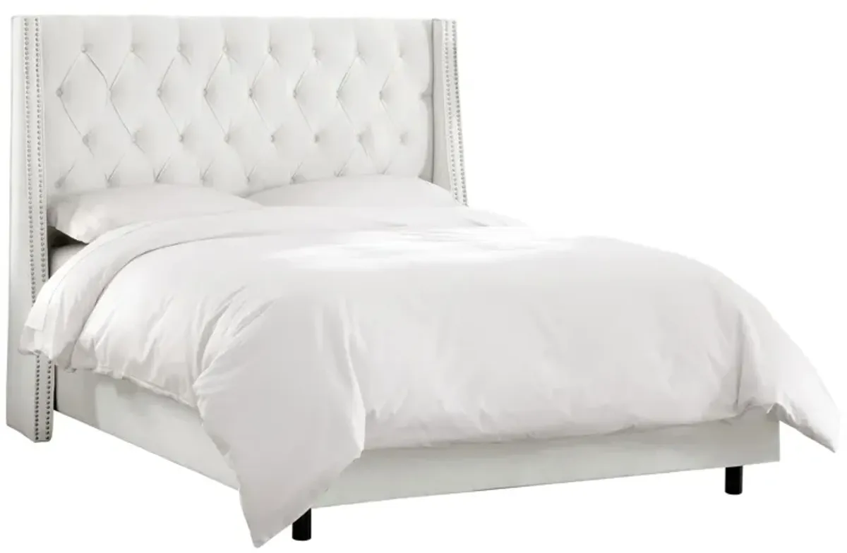 Sheridan Wingback Bed in Velvet White by Skyline