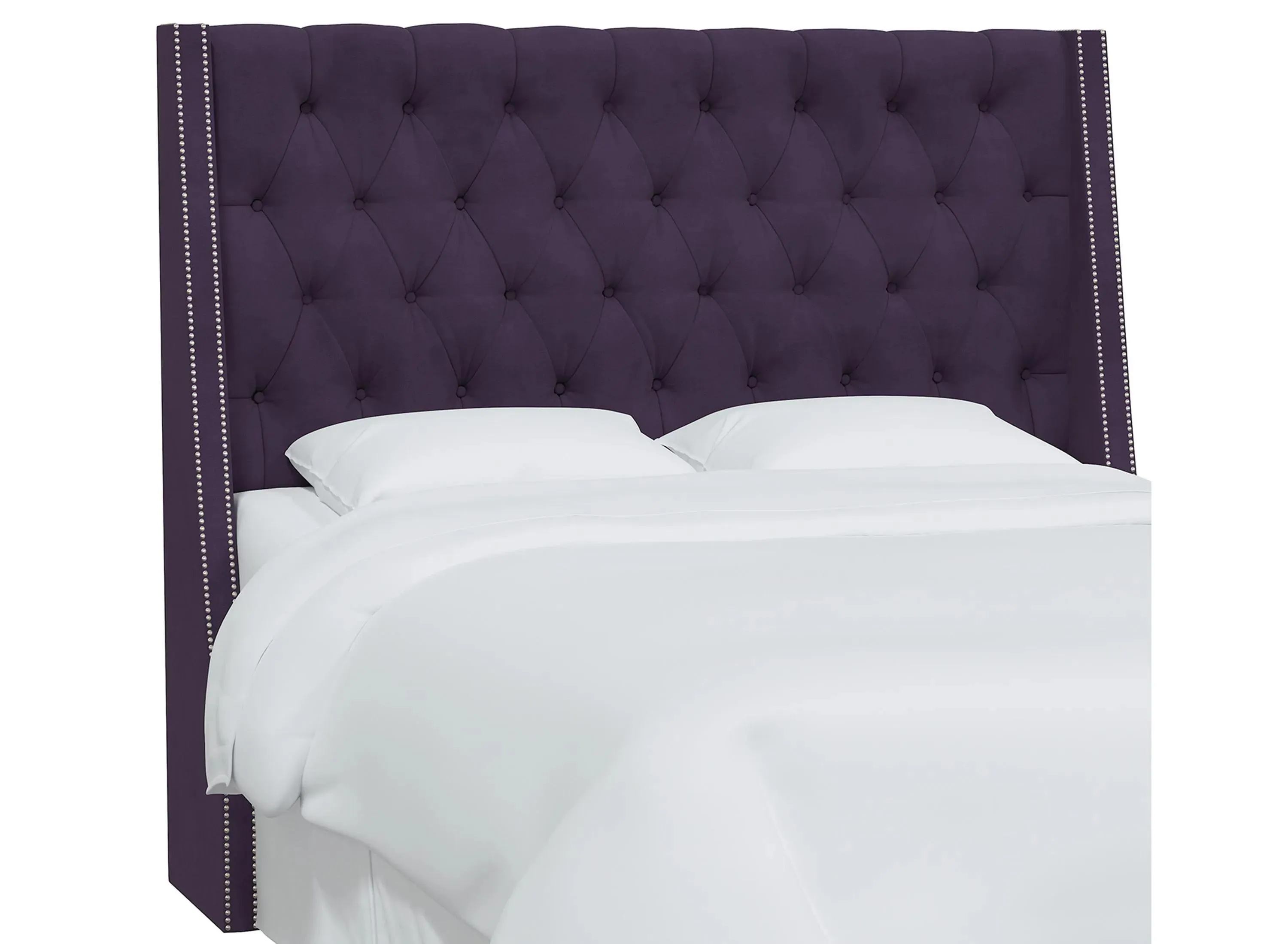 Sheridan Wingback Headboard in Velvet Aubergine by Skyline