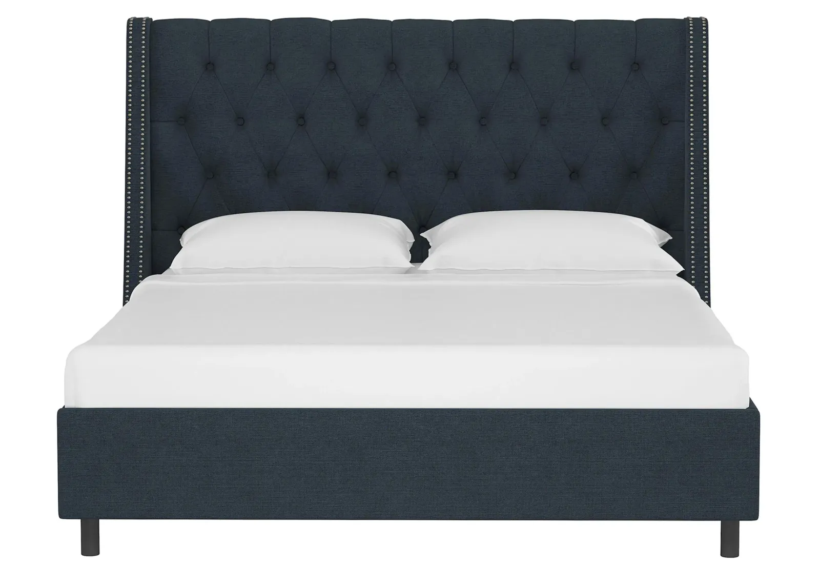 Sheridan Wingback Platform Bed in Linen Navy by Skyline