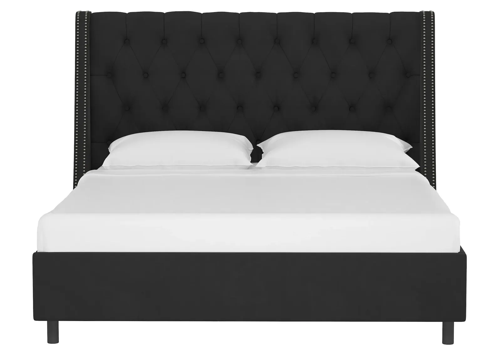 Sheridan Wingback Platform Bed in Velvet Black by Skyline