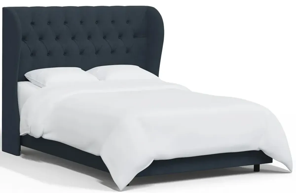 Thayer Wingback Bed in Linen Navy by Skyline