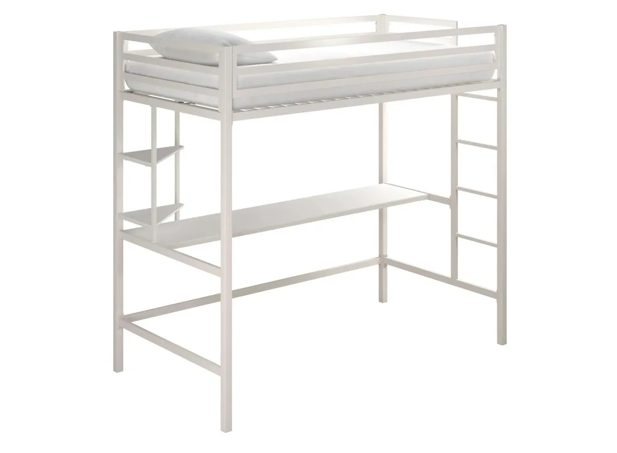 Novogratz Maxwell Loft Bed with Desk & Shelves in White by DOREL HOME FURNISHINGS