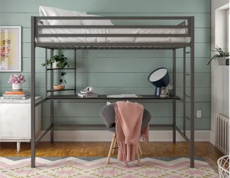 Novogratz Maxwell Loft Bed with Desk & Shelves in Gray by DOREL HOME FURNISHINGS