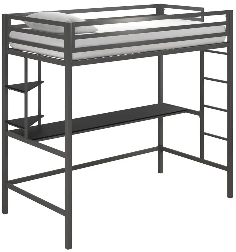 Novogratz Maxwell Loft Bed with Desk & Shelves in Gray by DOREL HOME FURNISHINGS
