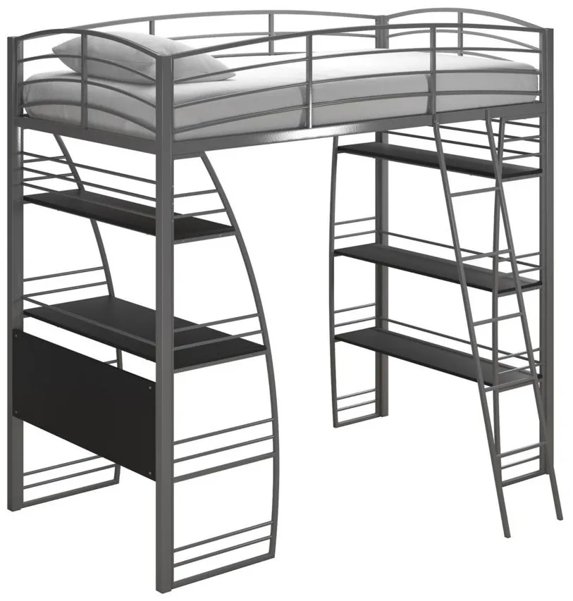 Studio Loft Bed with Desk & Shelves in Silver by DOREL HOME FURNISHINGS