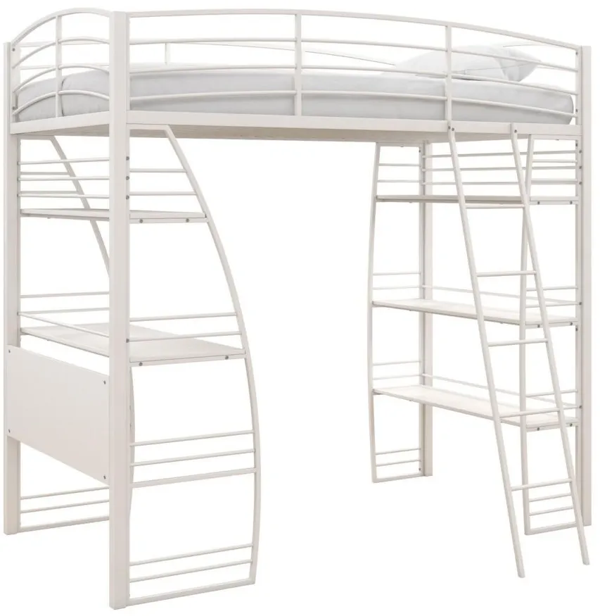 Studio Loft Bed with Desk & Shelves in White by DOREL HOME FURNISHINGS