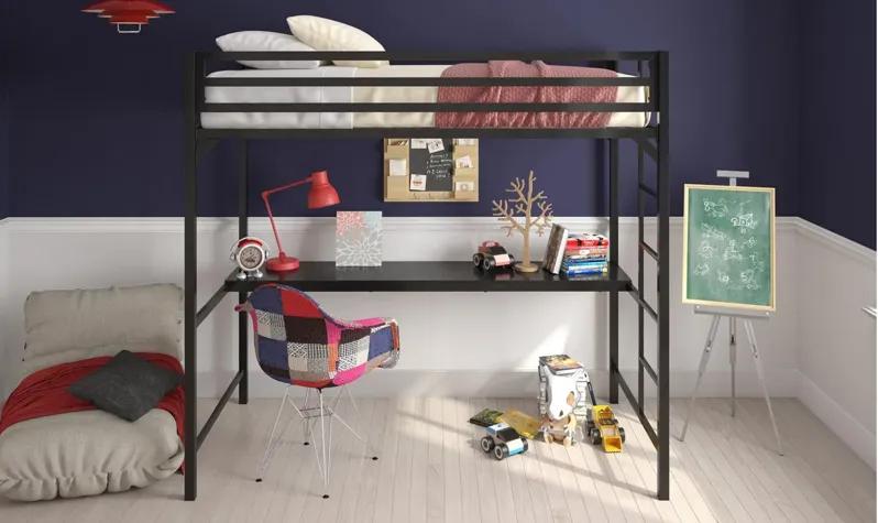 Miles Loft Bed with Desk in Black by DOREL HOME FURNISHINGS