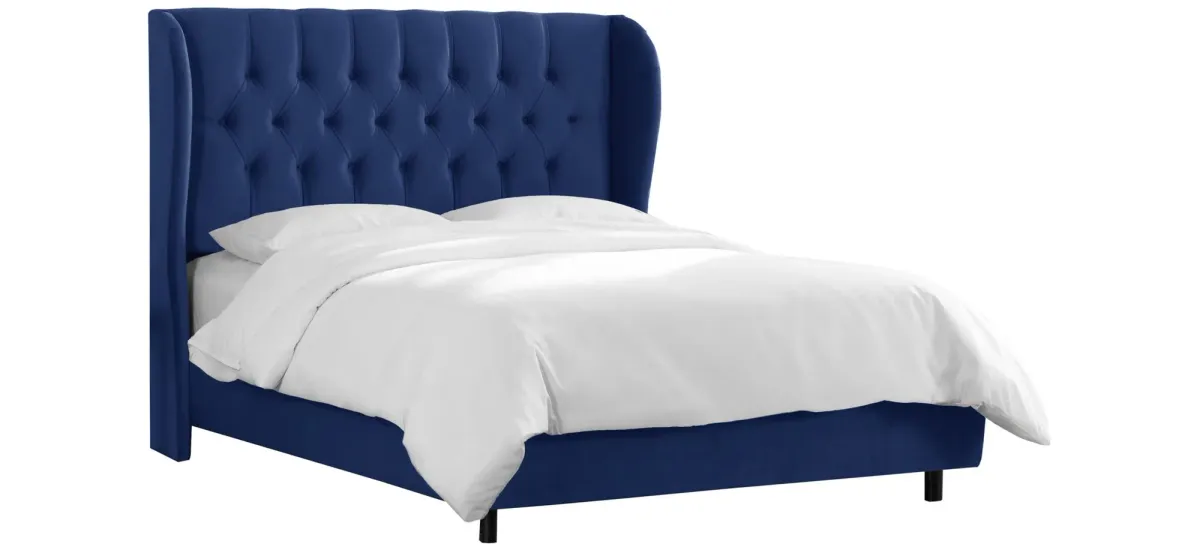 Thayer Wingback Bed in Velvet Navy by Skyline