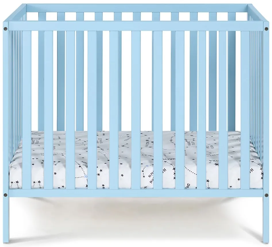 Palmer 3-in-1 Convertible Mini Crib W/ Mattress Pad in Baby Blue by Heritage Baby