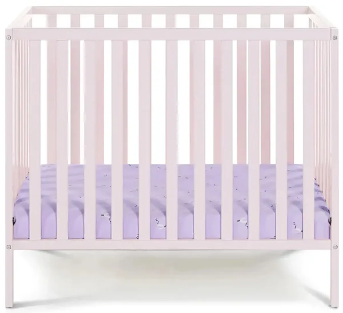 Palmer 3-in-1 Convertible Mini Crib W/ Mattress Pad in Pastel Pink by Heritage Baby