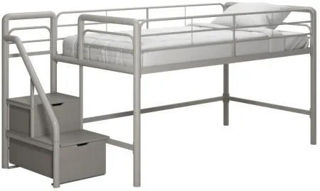 Mayfield Junior Loft Bed with Storage Steps in Silver/Gray by DOREL HOME FURNISHINGS