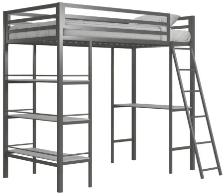 Little Seeds Nova Metal Loft Bed w/ Shelves in Gray by DOREL HOME FURNISHINGS