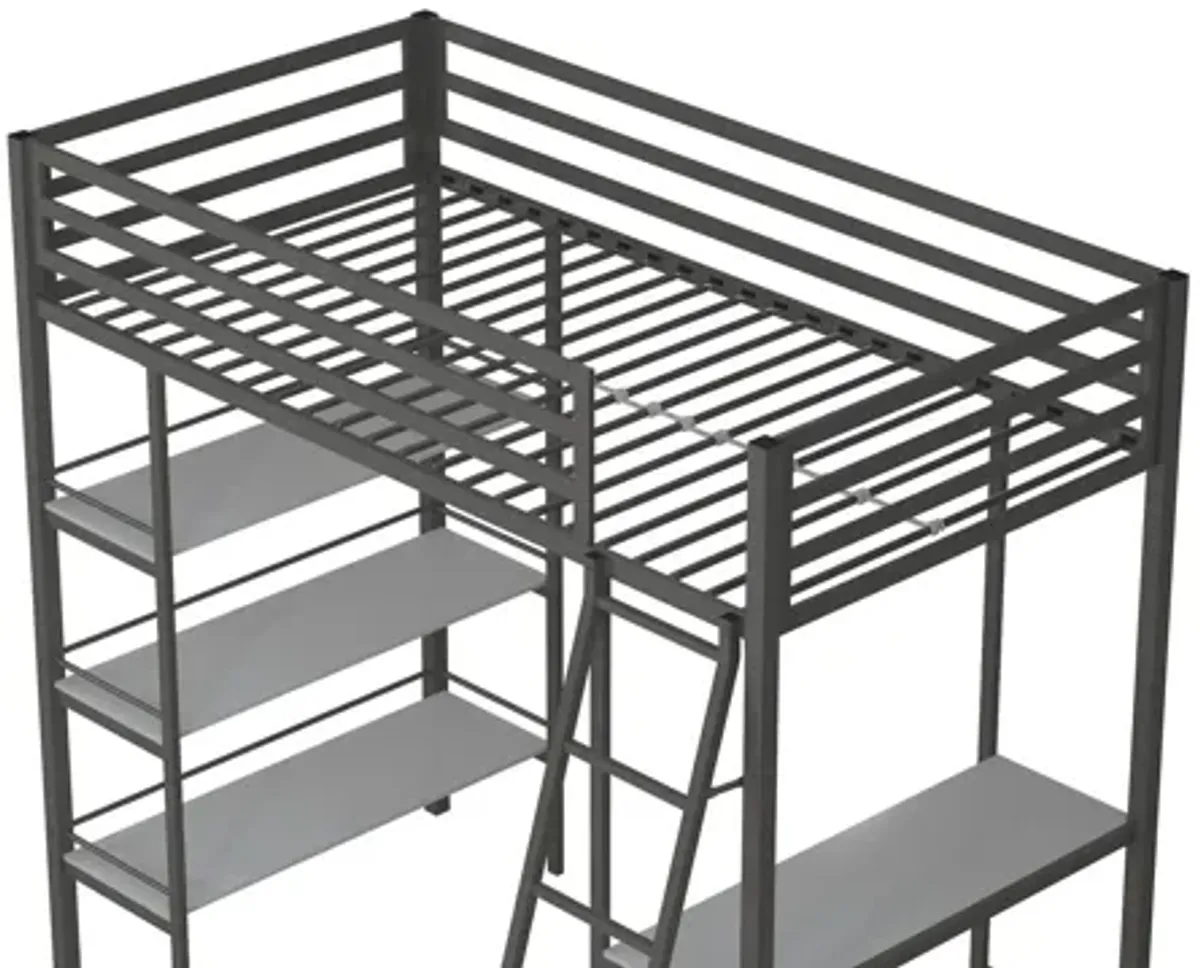 Little Seeds Nova Metal Loft Bed w/ Shelves