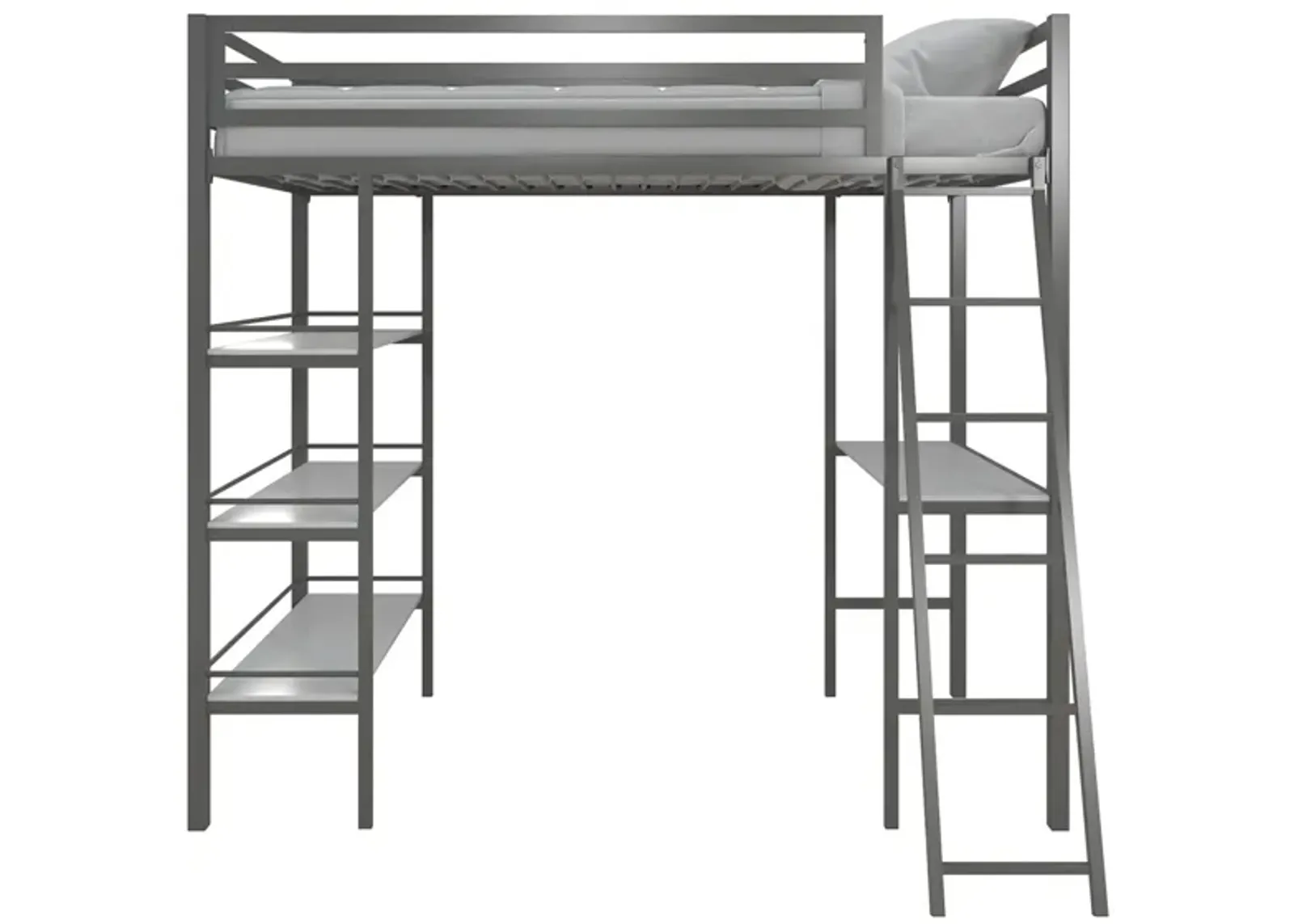 Little Seeds Nova Metal Loft Bed w/ Shelves in Gray by DOREL HOME FURNISHINGS