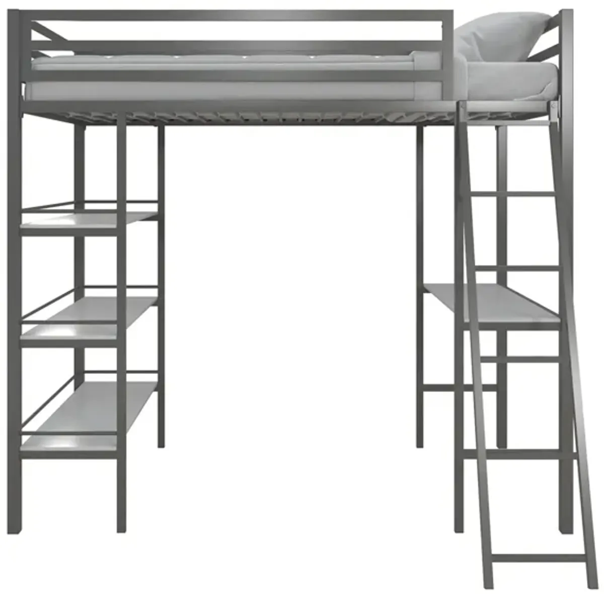 Little Seeds Nova Metal Loft Bed w/ Shelves in Gray by DOREL HOME FURNISHINGS