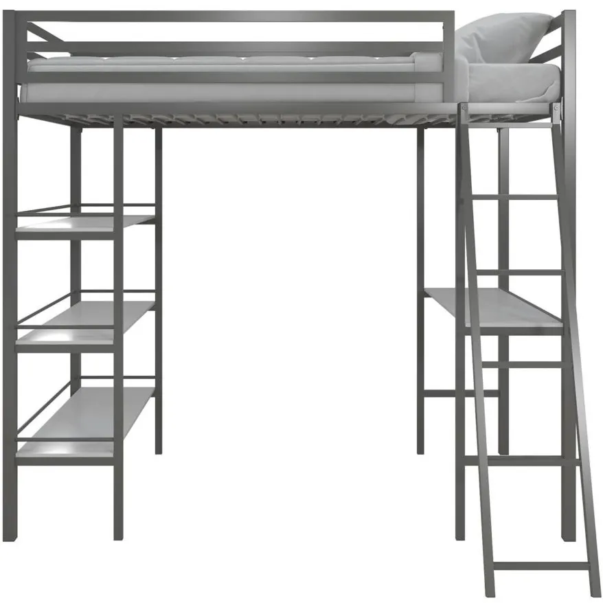 Little Seeds Nova Metal Loft Bed w/ Shelves in Gray by DOREL HOME FURNISHINGS