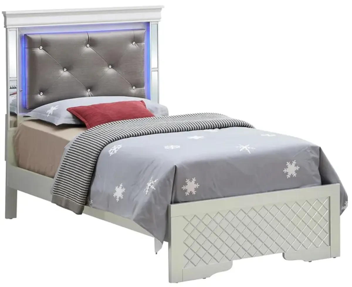 Verona Twin Bed w/ LED Lighting in Silver Champagne by Glory Furniture