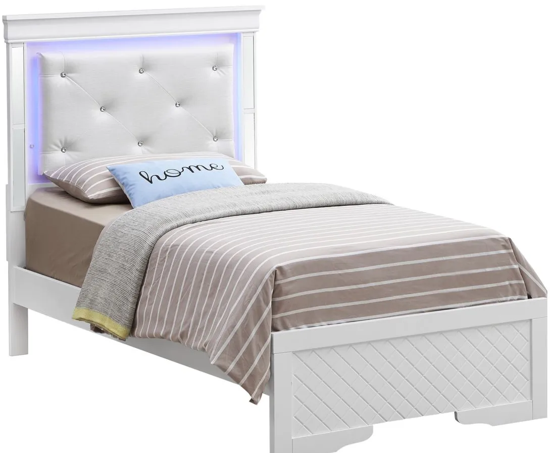 Verona Twin Bed w/ LED Lighting in White by Glory Furniture