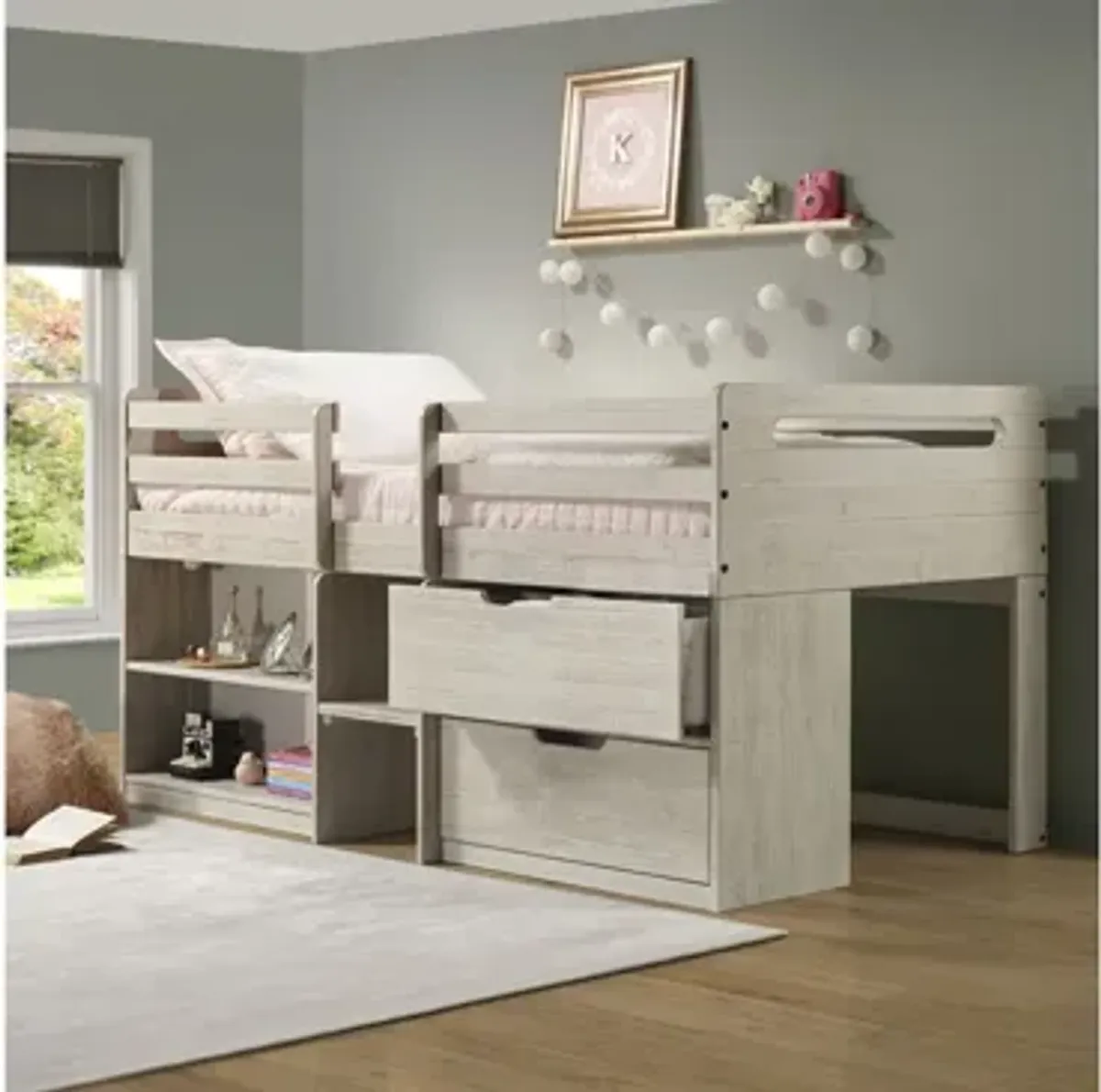 Handles Low Loft Bed in Light Gray by Donco Trading