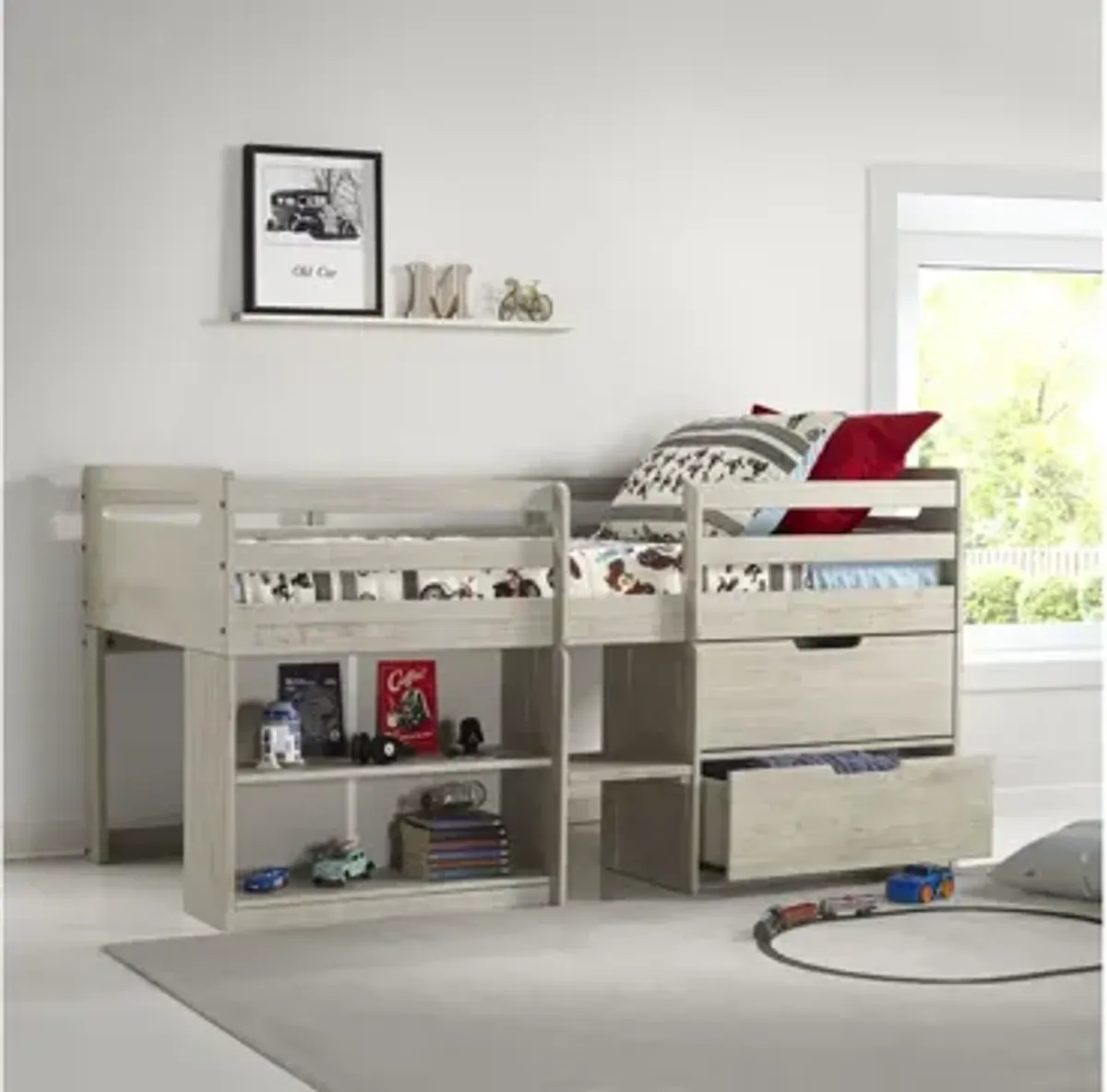 Handles Low Loft Bed in Light Gray by Donco Trading