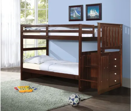 Mariner Twin Over Twin Stairway Bunk Bed in Cappuccino by Donco Trading