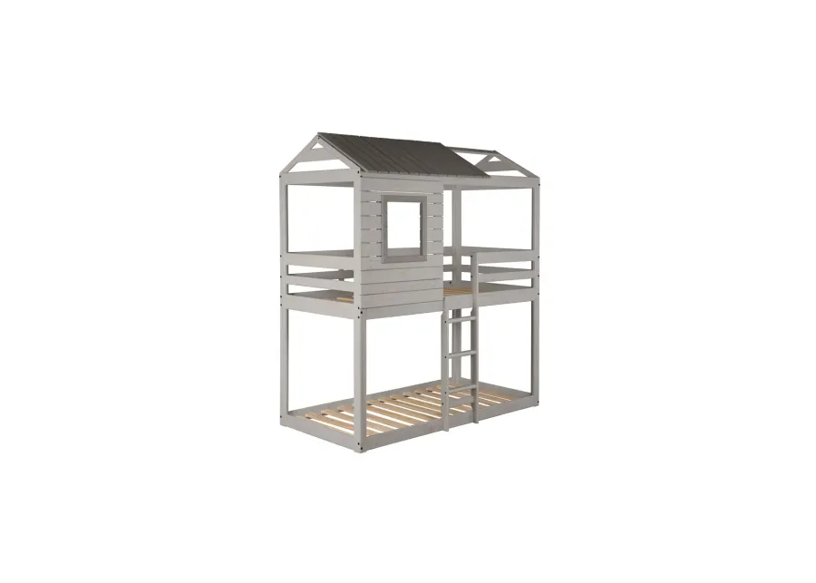 Deer Blind Twin Over Twin Bunk Bed in Rustic Gray by Donco Trading